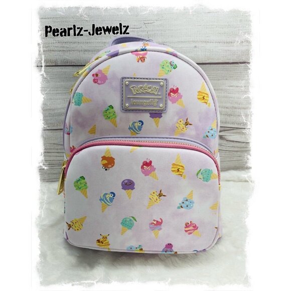 Loungefly Pokemon Ice Cream Pikachu Eevee Squirtle Pink Mini Backpack NWT - Picture 1 of 5
